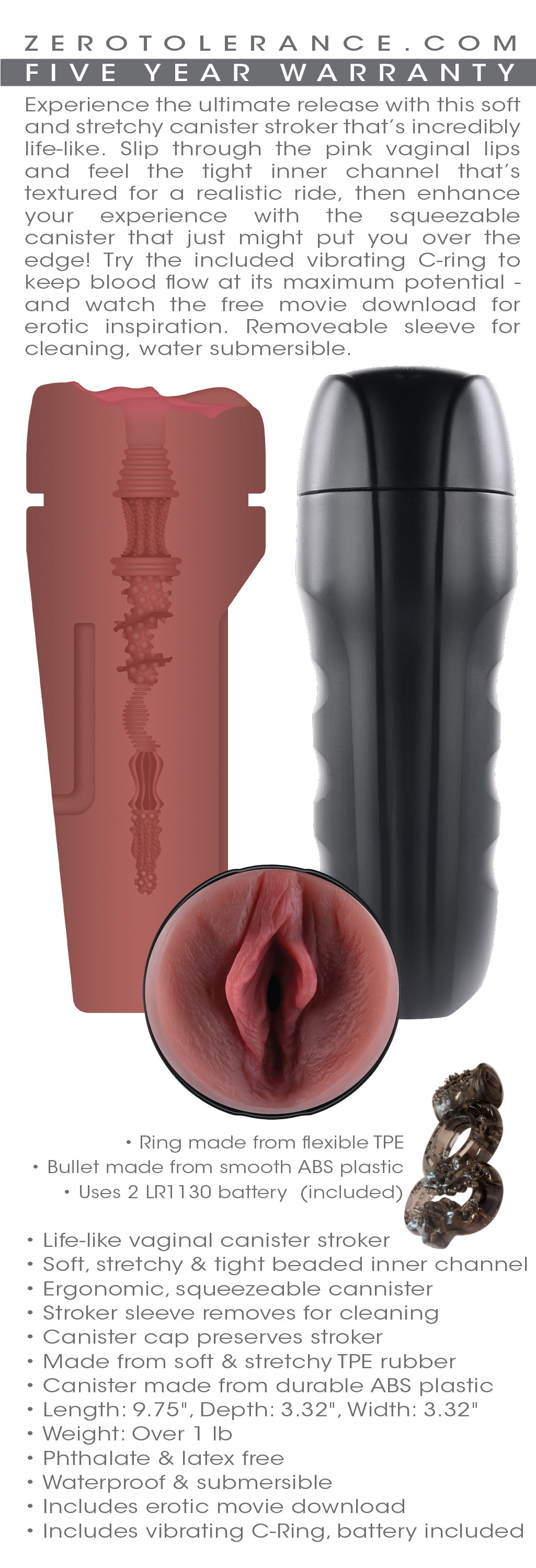 Zero Tolerance Grip It Dark – Soft Stretchy Canister Stroker
