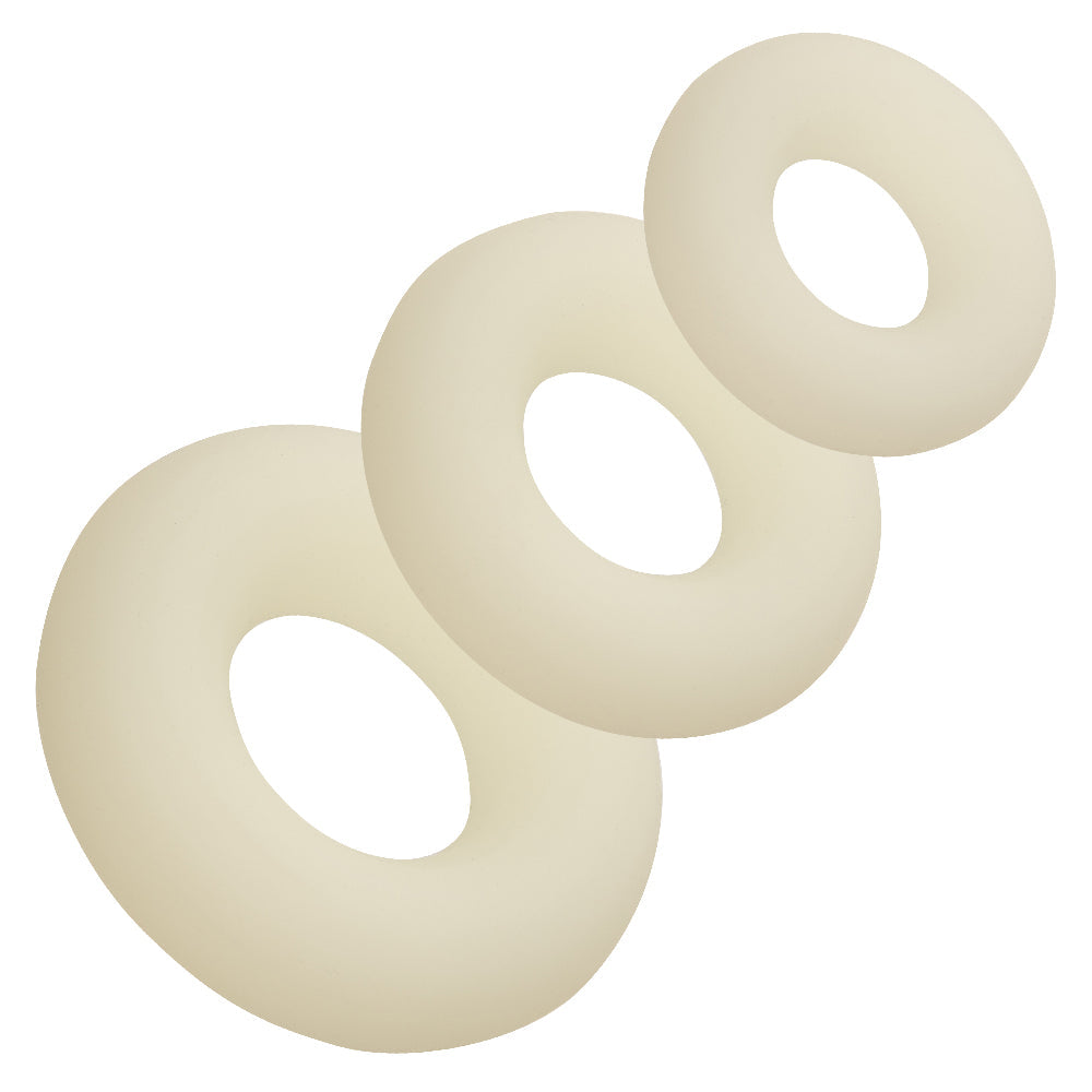 Alpha Glow-In-The-Dark Liquid Silicone 3 Ring Set in White with Multiple Sizes