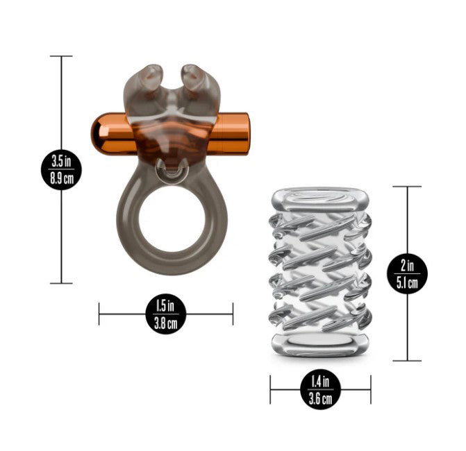 Stay Hard Vibrating Cock Ring Set With Textured Sleeve – Vibrating Cock Ring Set