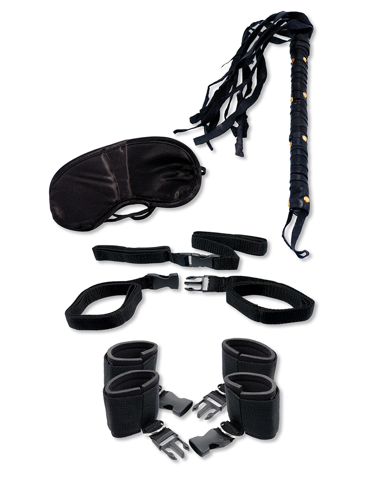 Fetish Fantasy Bedroom Bondage Kit with Restraints and Whip