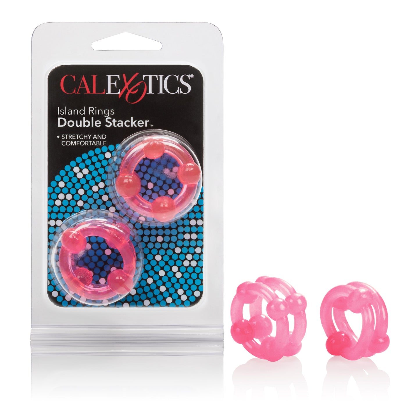 Island Rings Double Stacker Pink Glow in the Dark Stretchy TPE Cock Rings 0.75 Inch 2cm