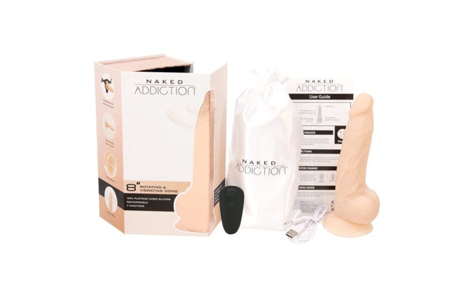 Rotating 8 Inch Vibrating Dildo with Remote in Vanilla