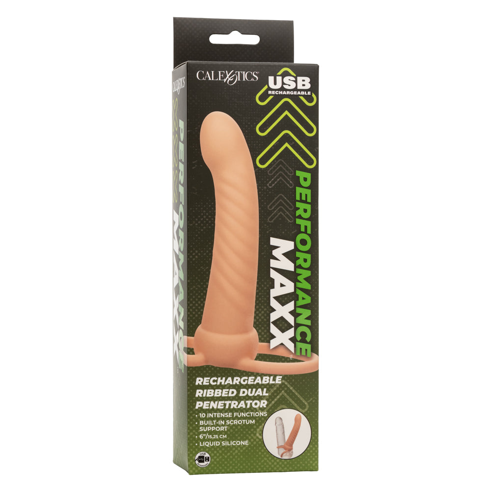 Performance Maxx Ribbed Dual Penetrator Liquid Silicone Waterproof Vibrating Probe