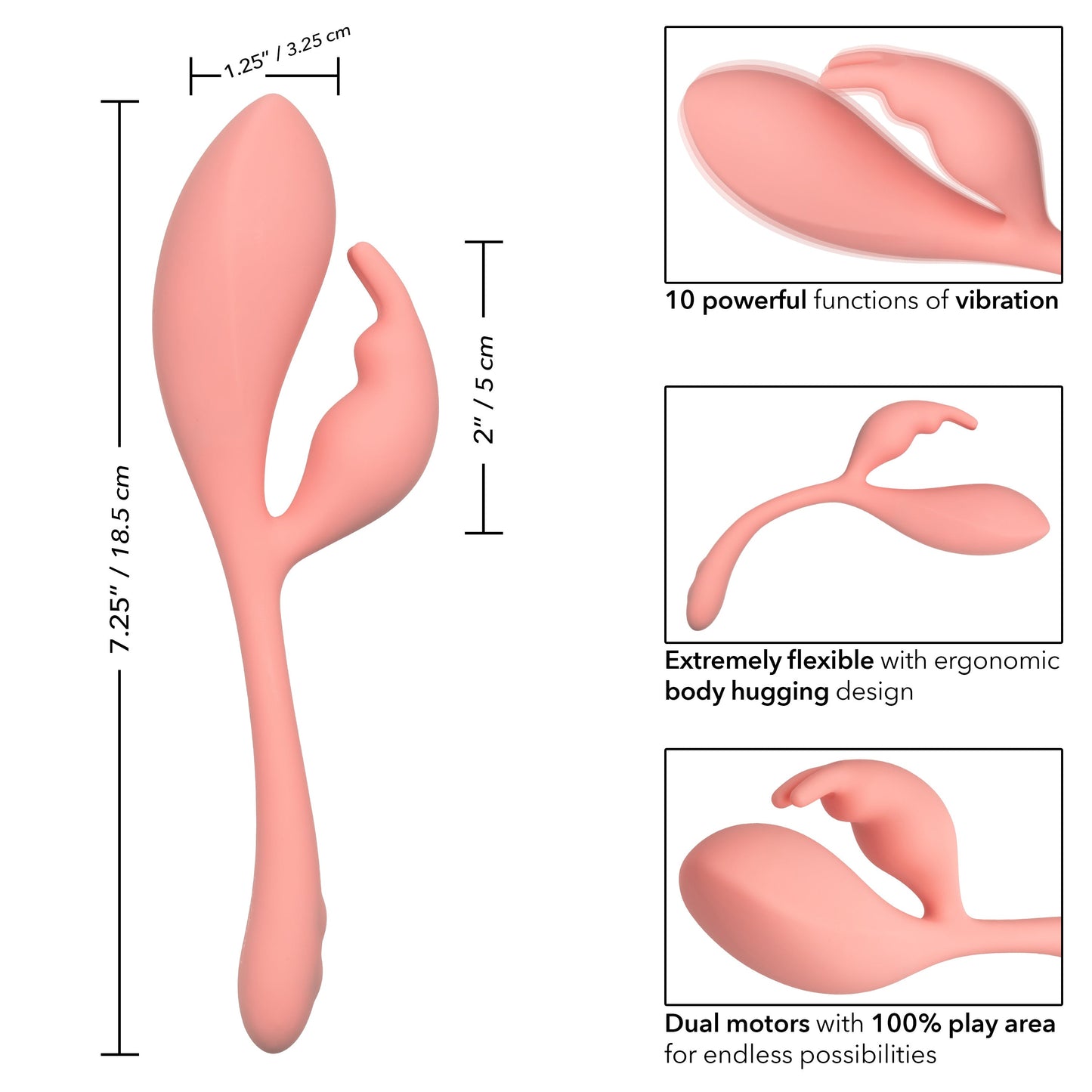 Elle Liquid Silicone Bunny Vibrator in Soft Pink with 10 Vibration Functions and Flexible Body