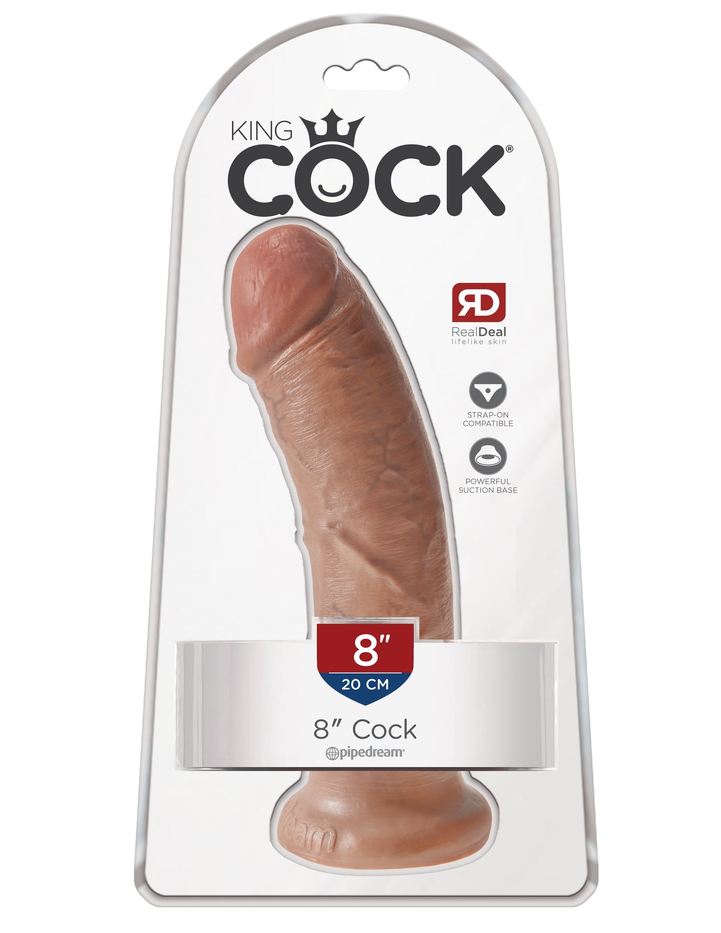 King Cock 8 Inch Realistic Dildo Tan with Strong Suction Base
