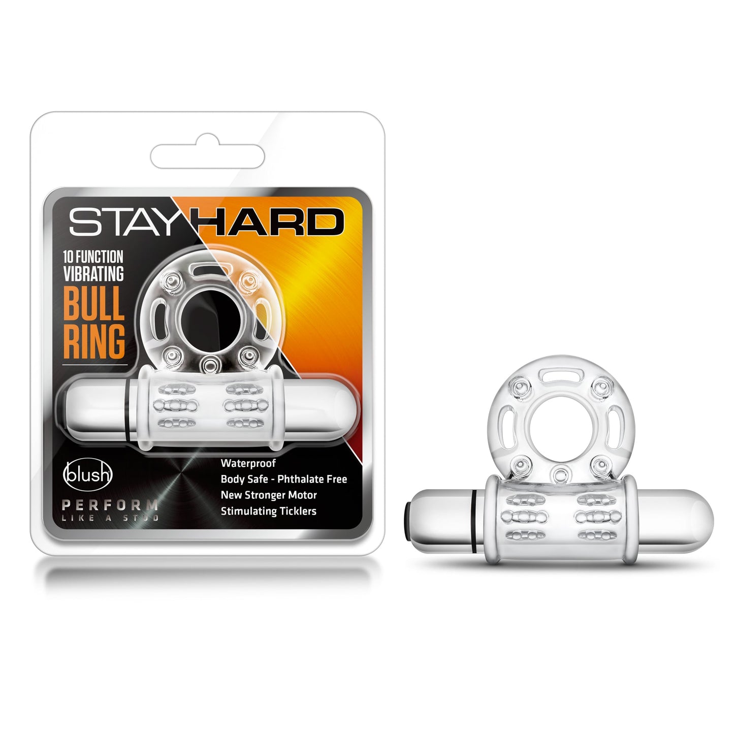 Stay Hard 10 Function Vibrating Bull Ring – Clear Vibrating Cock Ring