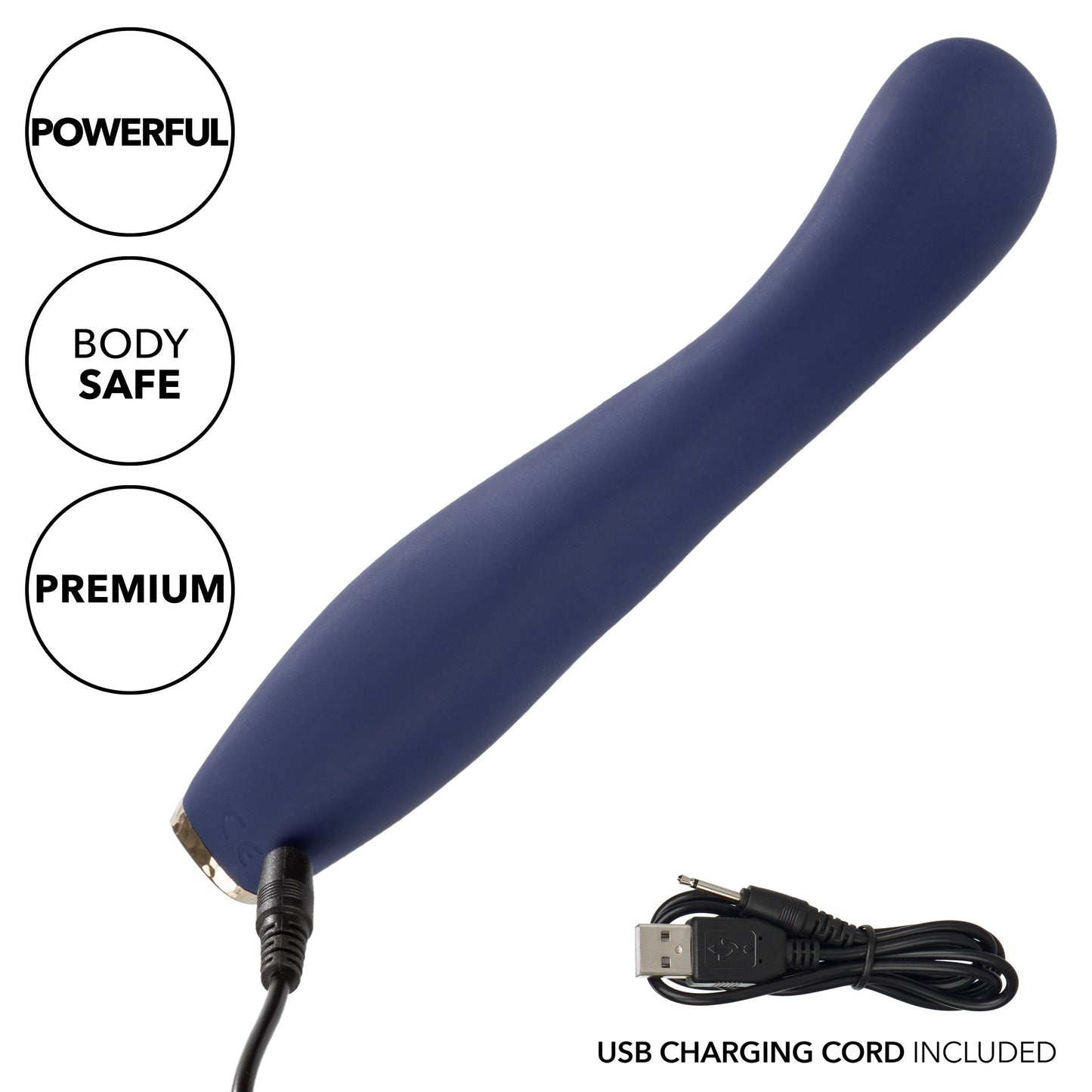 Chic Peony Flexible G-Wand Vibrator with Dual Motors, 10 Speeds, Navy Blue Silicone and Gold Accents