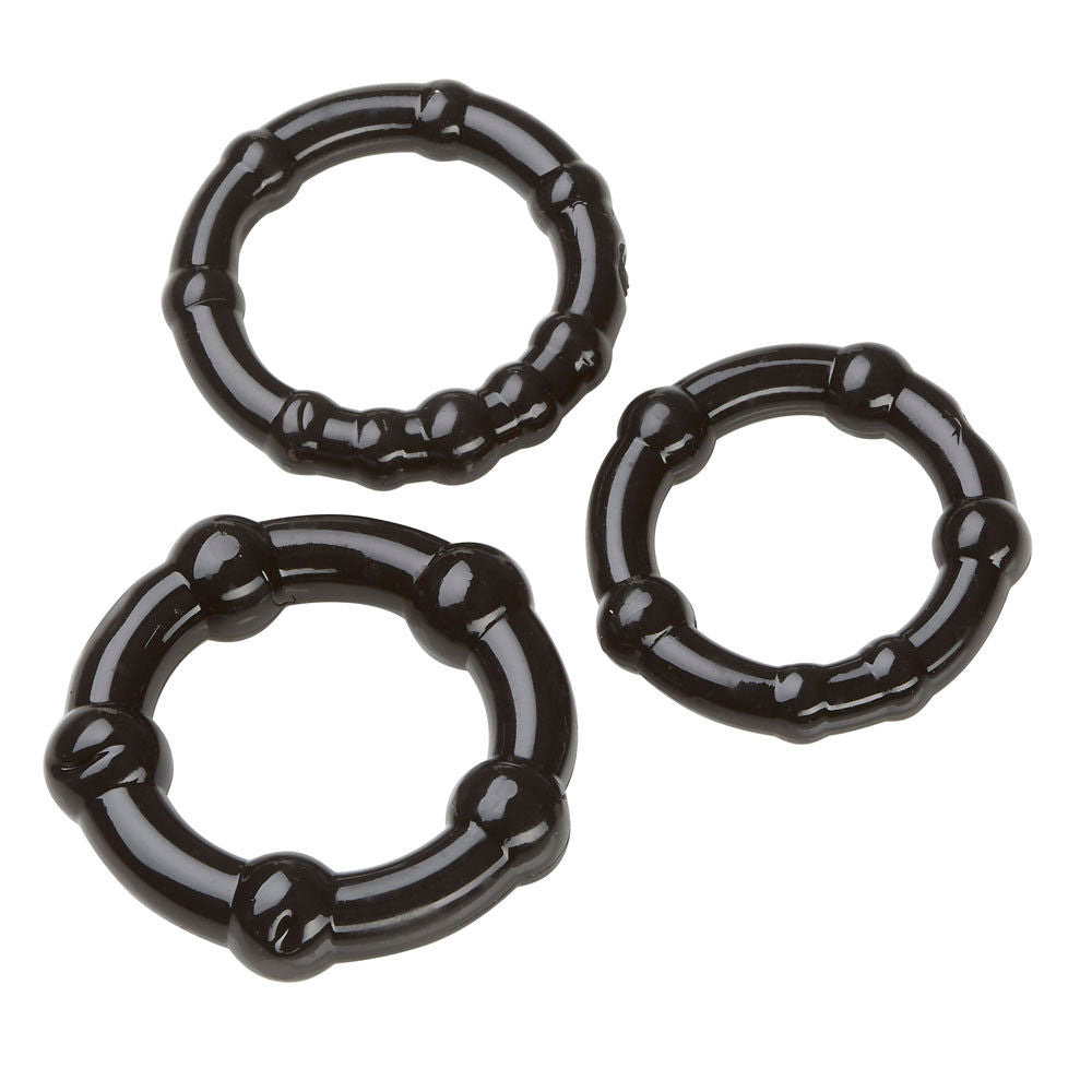 Cloud 9 Novelties Super Stretch Beaded Cock Ring Combo Pack (Black) – Skin Safe Cock Rings