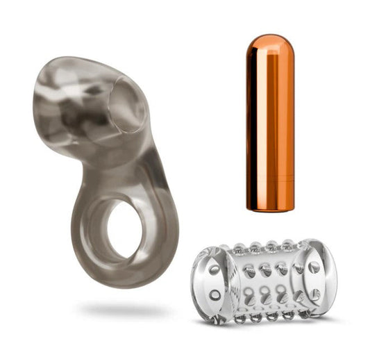Stay Hard Vibrating Cock Ring Set With Textured Sleeve – Vibrating Cock Ring