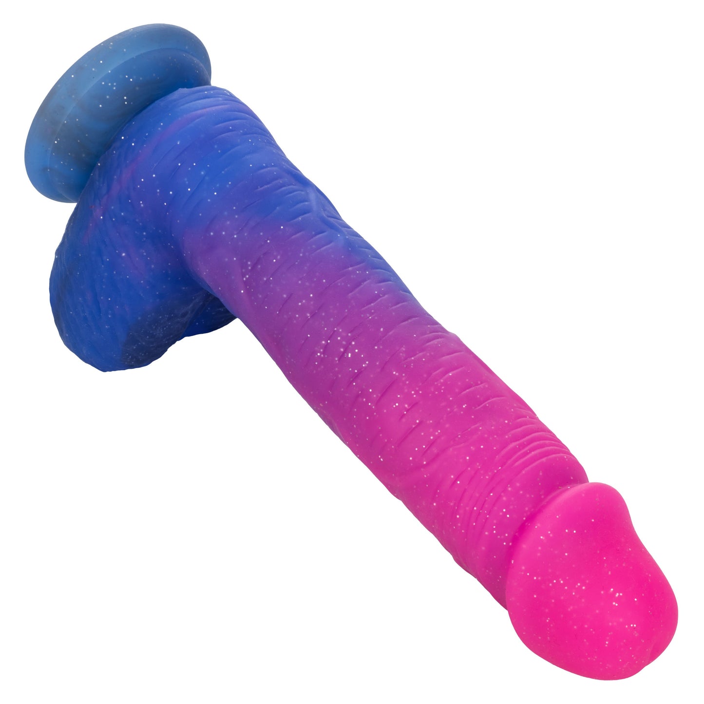 Naughty Bits Ombré Hombre XL Vibrating Dildo in Pink and Blue with Glitter Finish