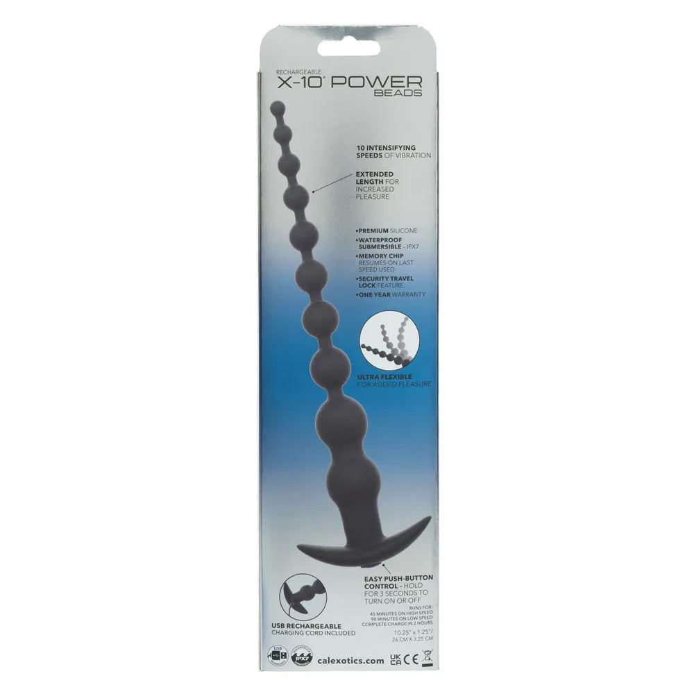 Rechargeable X-10 Power Beads (Black) – Extended Length Anal Beads