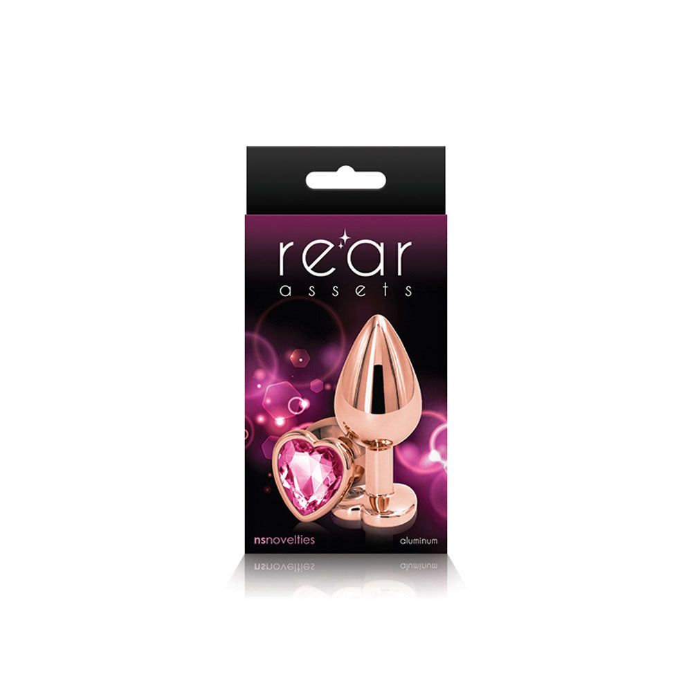 Rear Assets Rose Gold Heart Medium – Metal Butt Plug with Pink Gem Base