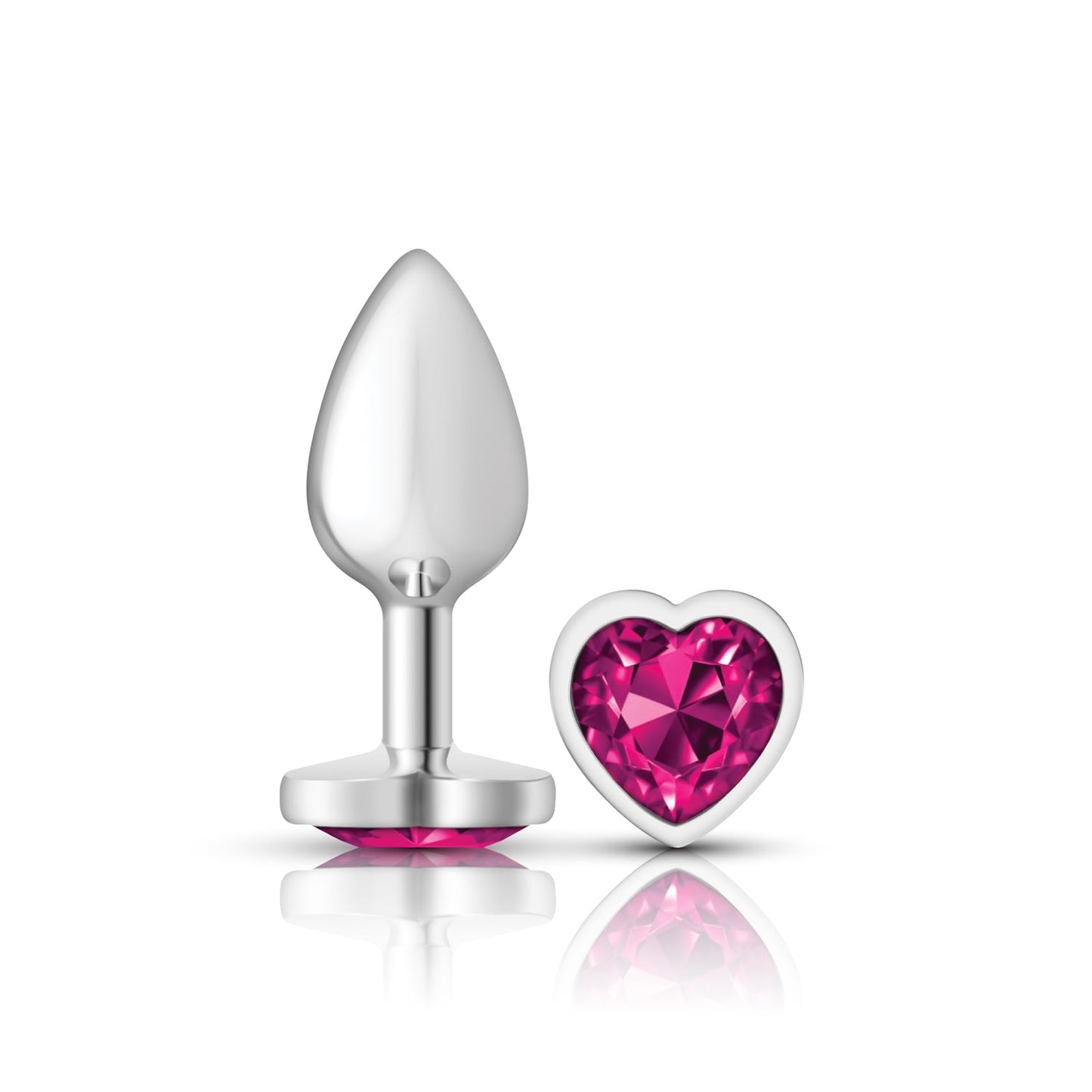 Cheeky Charms Silver Metal Butt Plug with Heart Pink Jewel Small