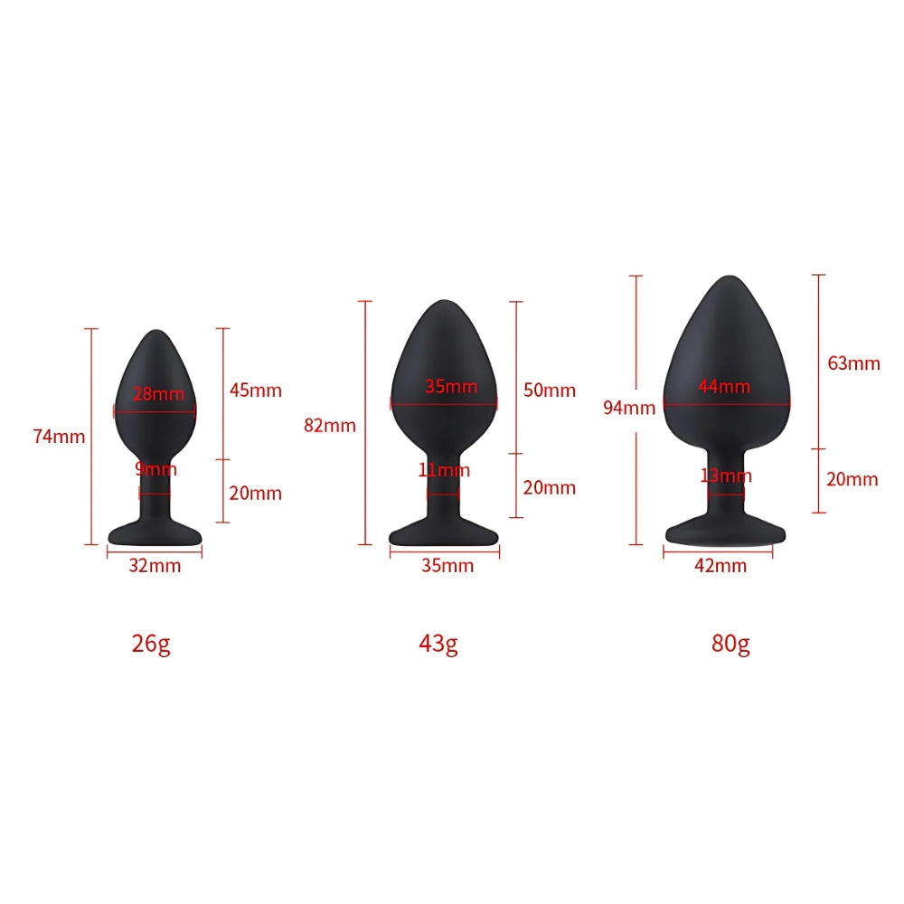 Toosh Silicone Butt Plug Set of 3 Small to Large – Jewelled Base Butt Plug