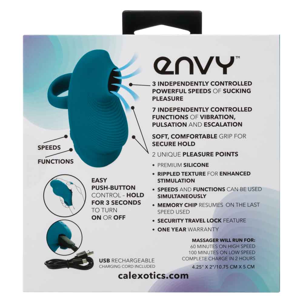 Envy™ Handheld Suction Massager in Teal Blue with 3 Suction Speeds and 7 Vibration Functions