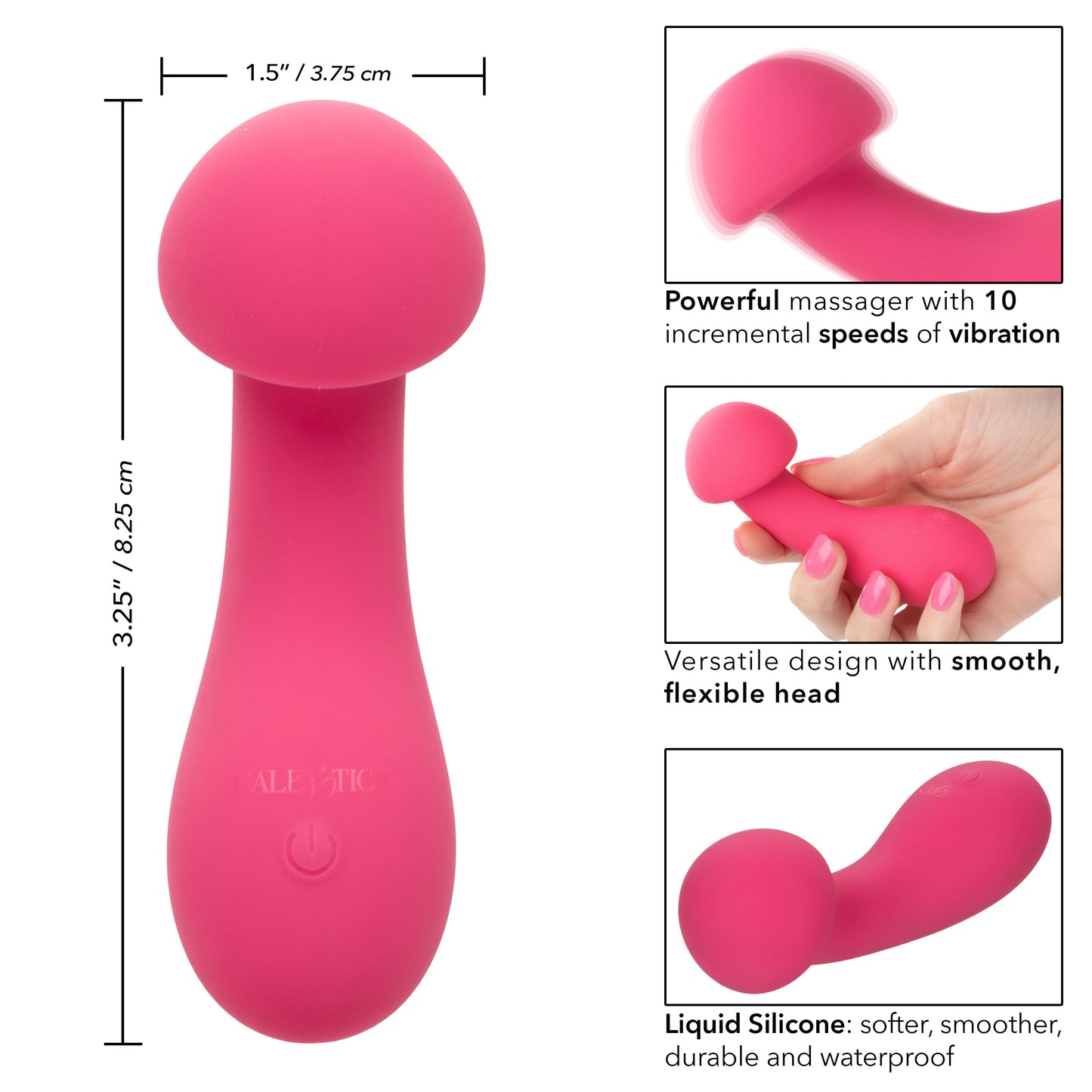 Liquid Silicone Pixies Exciter Pink Flexible Dual-Sided Massager with 10 Speeds and Rechargeable