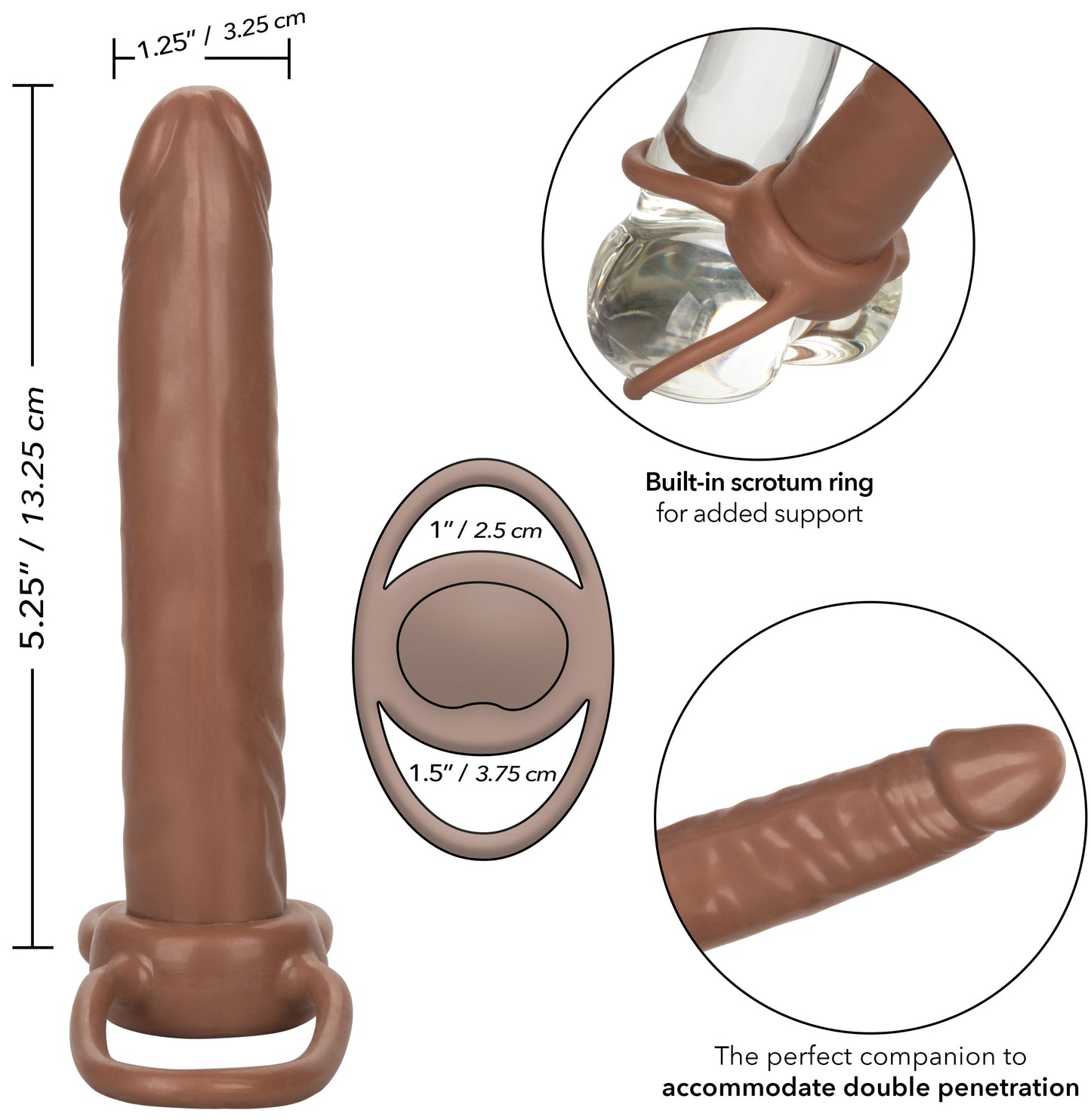 Accommodator Dual Penetrator Brown Anal Dildo with Dual Ring Design