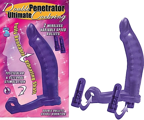 Double Penetrator Ultimate Purple Cockring with Multi-Speed Bullet