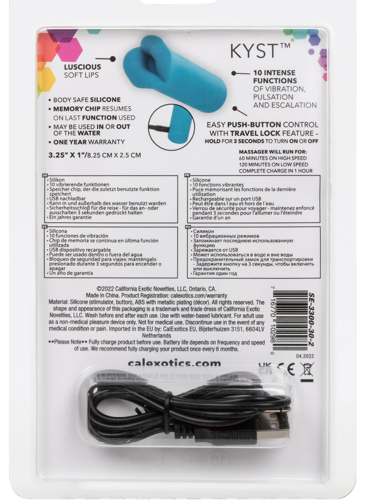 Kyst Lips Mini Massager Blue Silicone Bullet with 10 Vibration Functions and Rechargeable