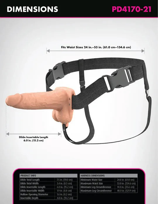 Fantasy X-Tensions Elite (Light) – 6 Inch Vibrating Hollow Silicone Strap-On