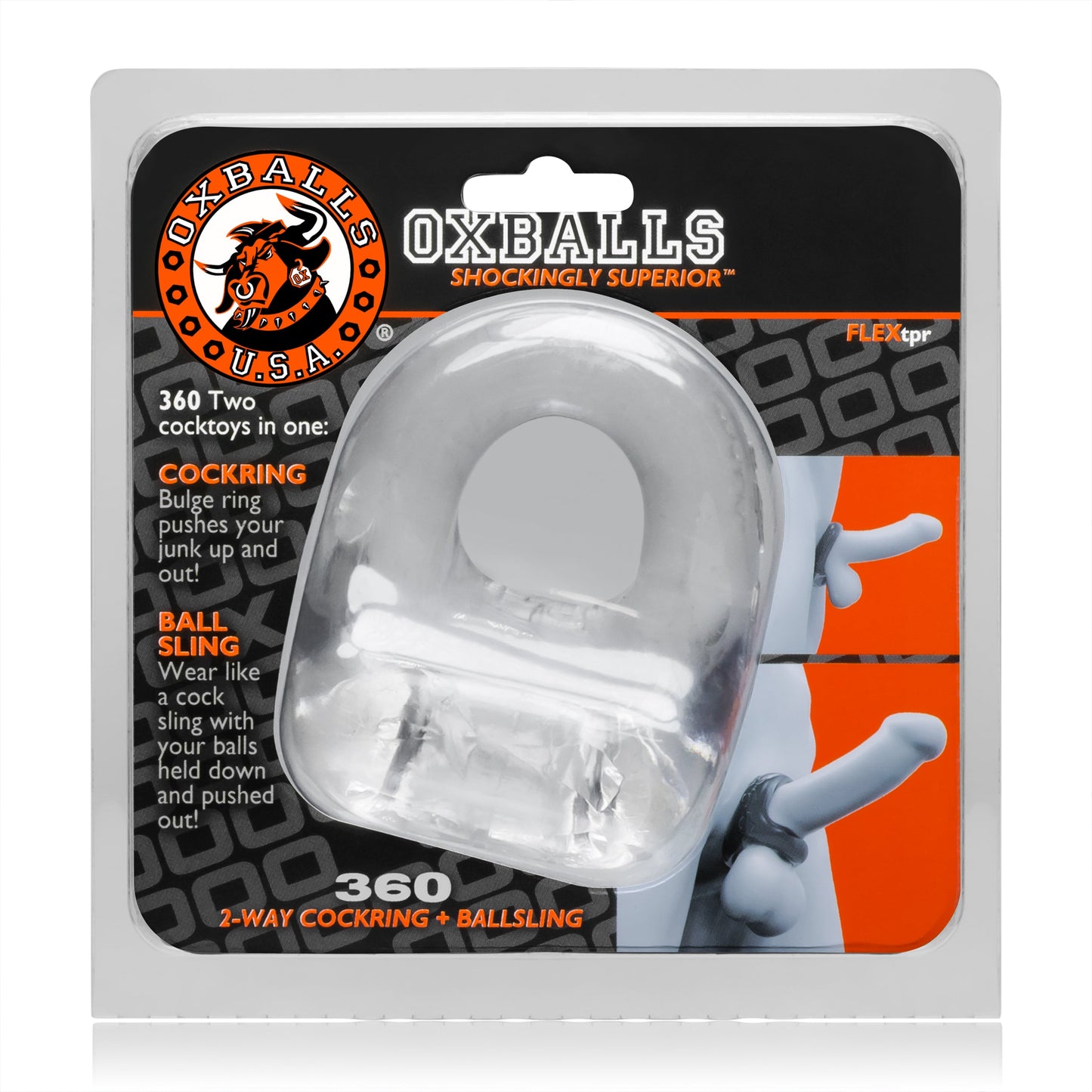 OXBALLS 360 Dual Use Cocksling Clear – Two-in-One Cockring And Ballsling