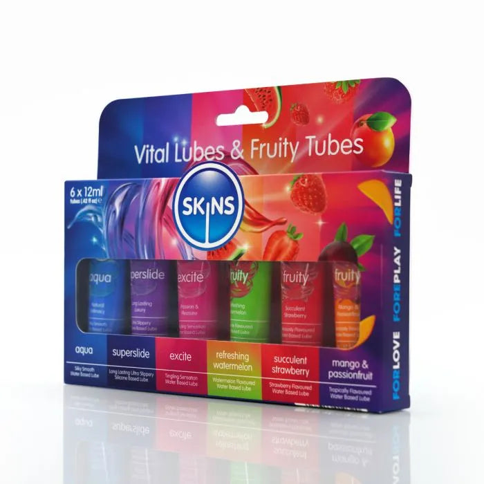 Skins Vital and Fruity Sampler Tubes 12ml 6 Pack – Flavored Lubricant Set
