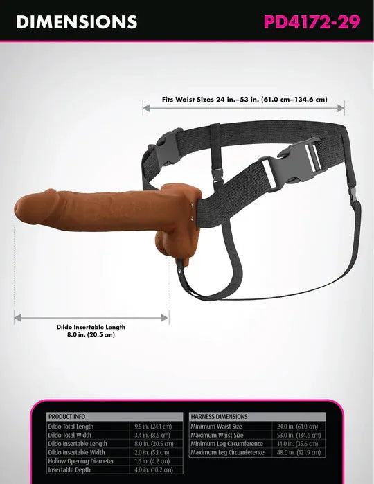 Fantasy X-Tensions Elite (Beige/Brown) – Vibrating Hollow Silicone Strap-On 8 Inch