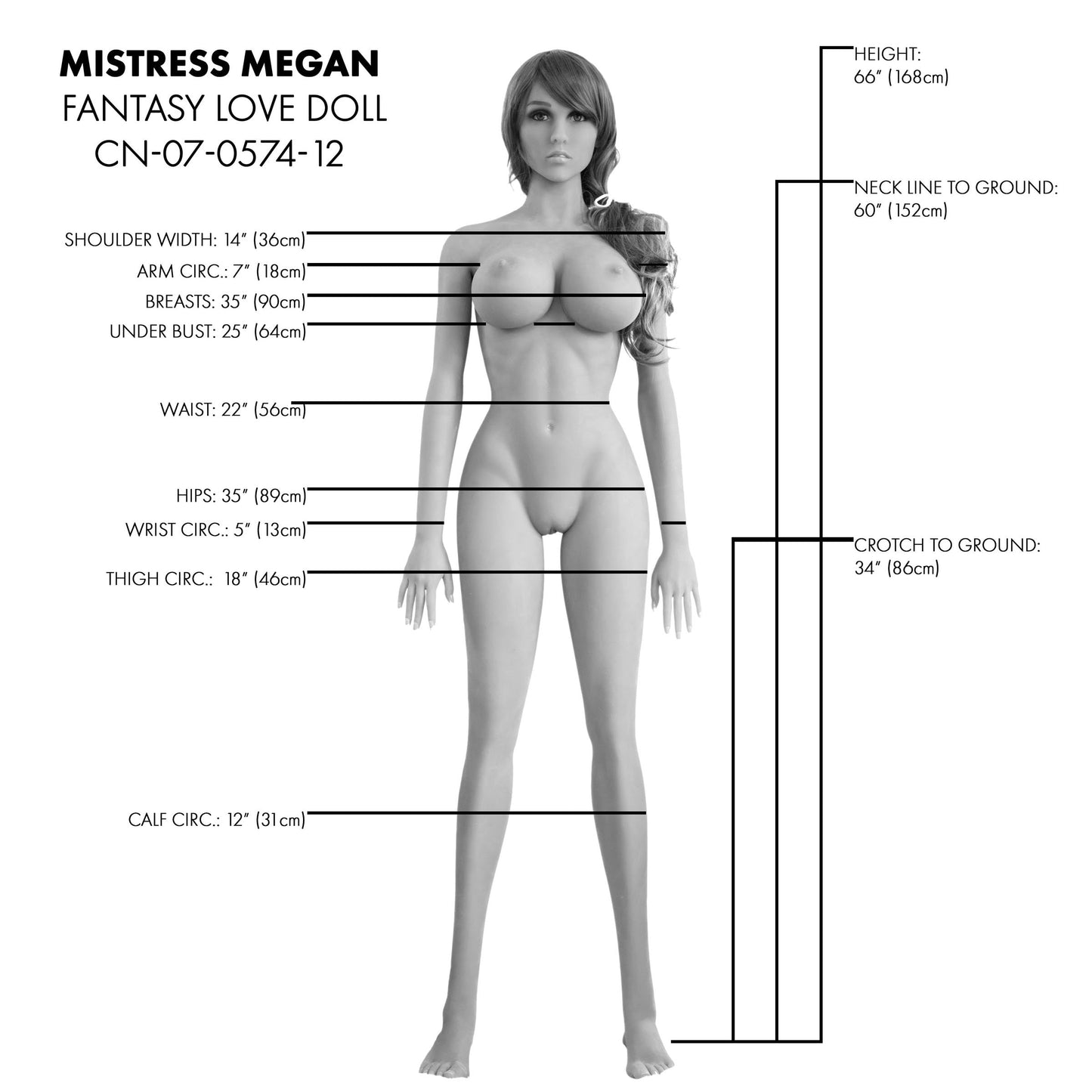 Mistress Megan Life Size Sex Doll 66 Inch 88lb Realistic BioSkin TPE with Poseable Joints and Accessories