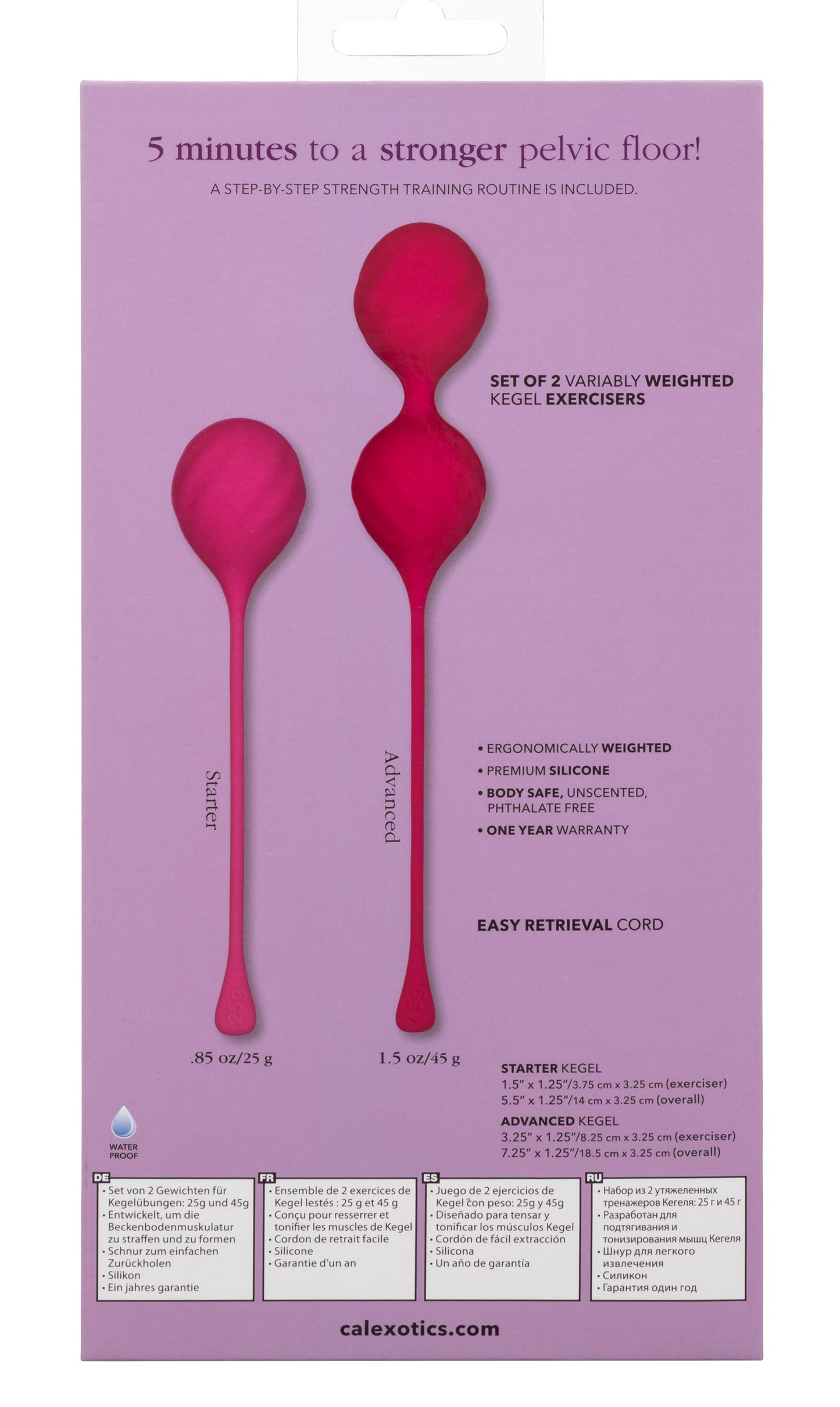 Cal Exotics Kegel Training 2-Piece Set Pink Silicone Weights 25g and 45g for Pelvic Floor Strengthening