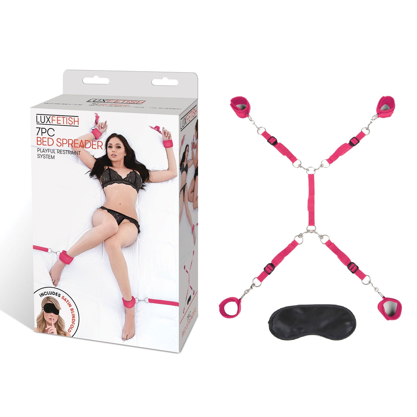 7-Piece Hot Pink Bed Spreader Bondage Set With Adjustable Cuffs