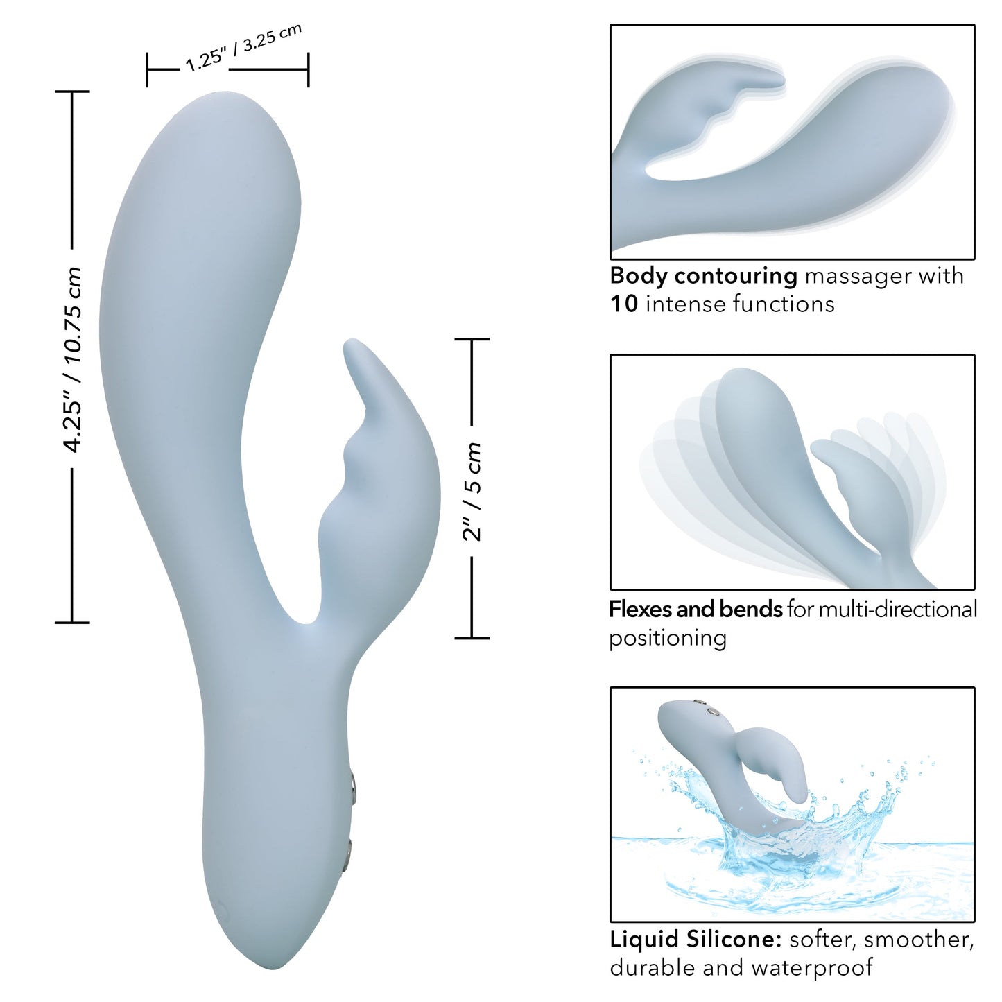 Contour Kali Flexible Dual Massager in Light Blue with 10 Vibration Functions and Rechargeable