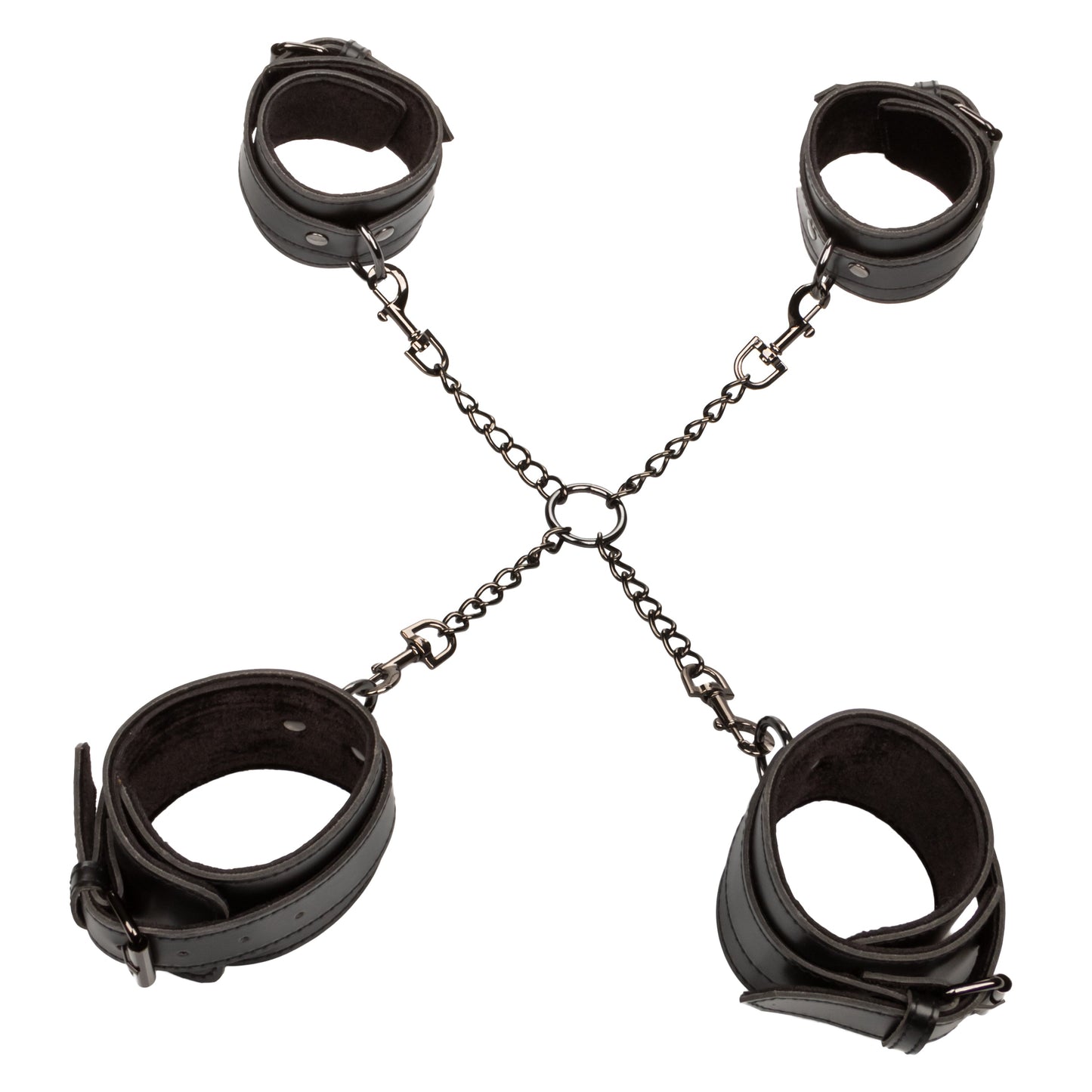 Euphoria Collection Black Hog Tie with Adjustable Velvet and Vegan Leather Cuffs, 9 to 10 Inch Circumference