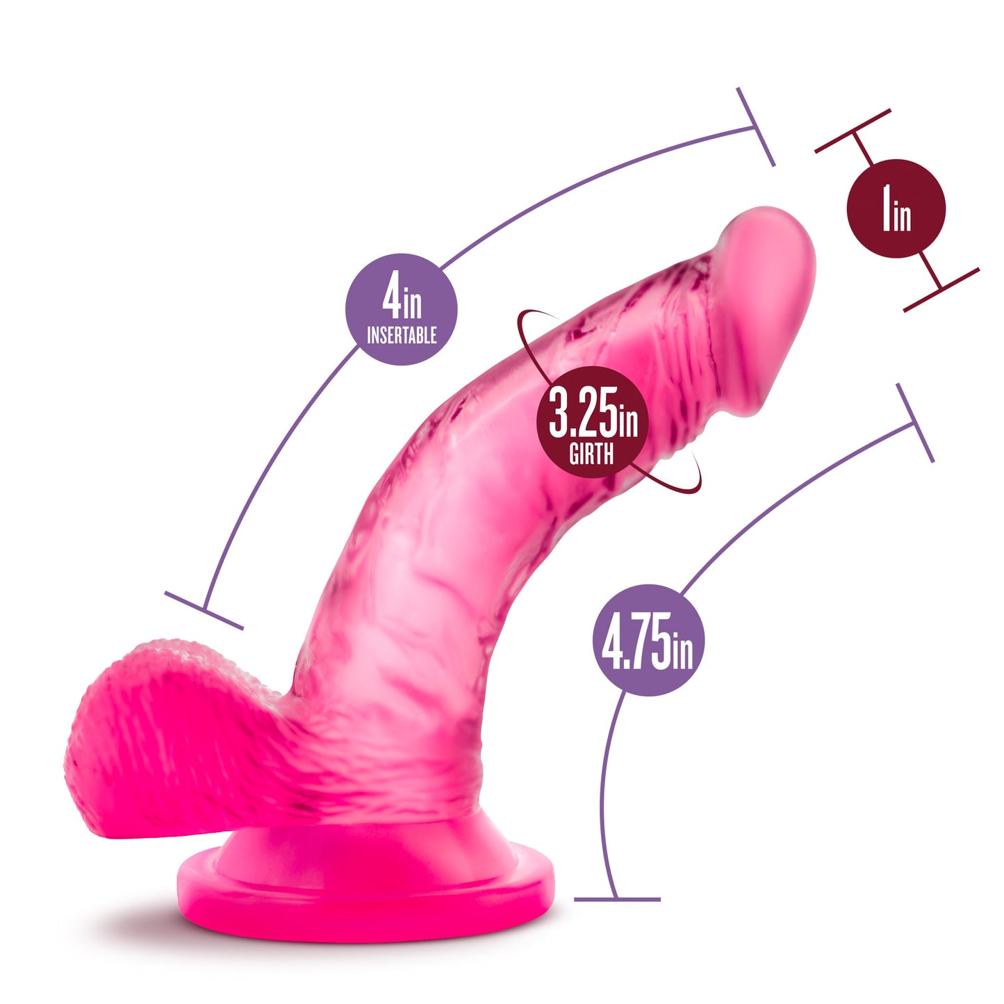 Naturally Yours 4 Inch Mini Cock Suction Base Dildo Pink