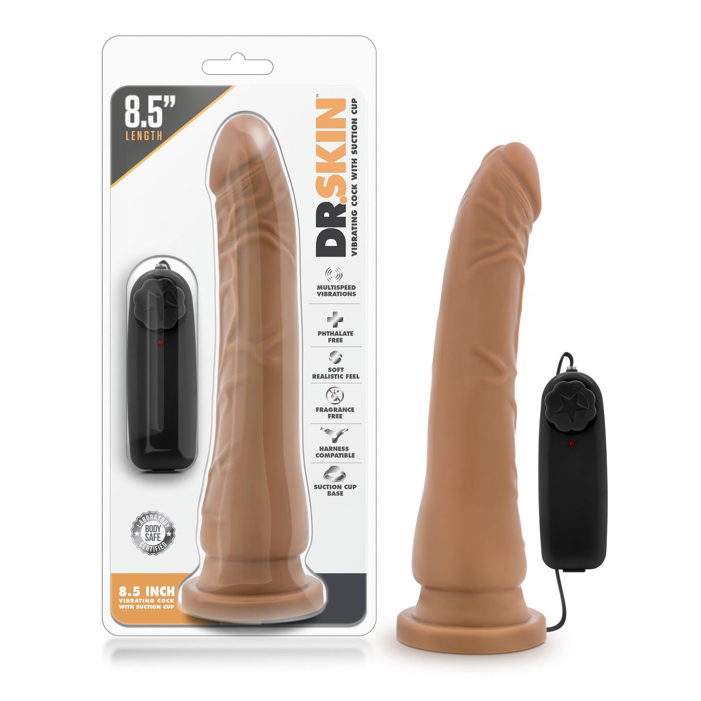 Dr. Skin 8.5 Inch Vibrating Realistic Cock (Vanilla) – Slim Vibrator With Suction Cup