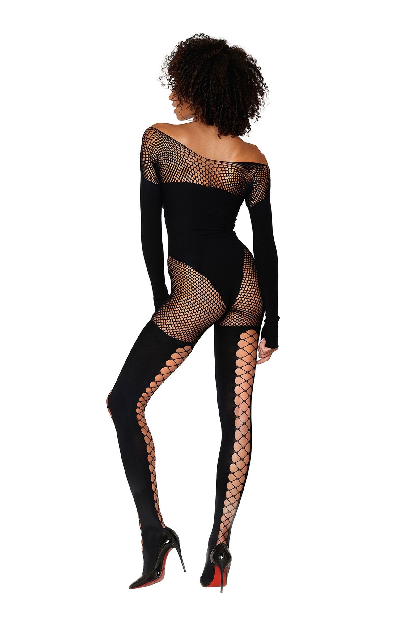 Dreamgirl Seamless Opaque and Fishnet Bodystocking Black
