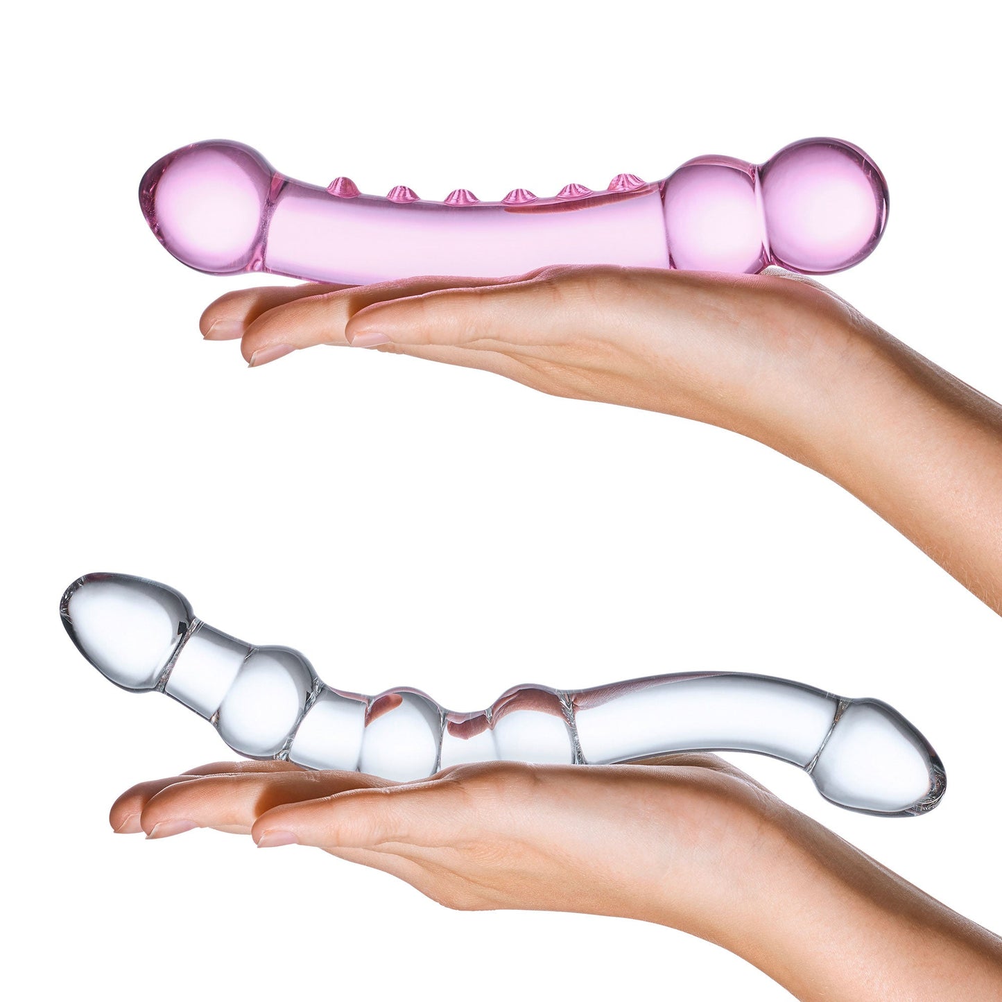 Glas Double Pleasure 6 Inch and 7.5 Inch Two-Piece Glass Dildo Set