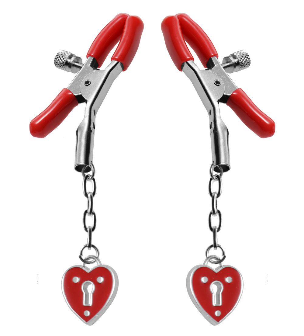 Charmed Heart Padlock Nipple Clamps with Adjustable Screw Grip