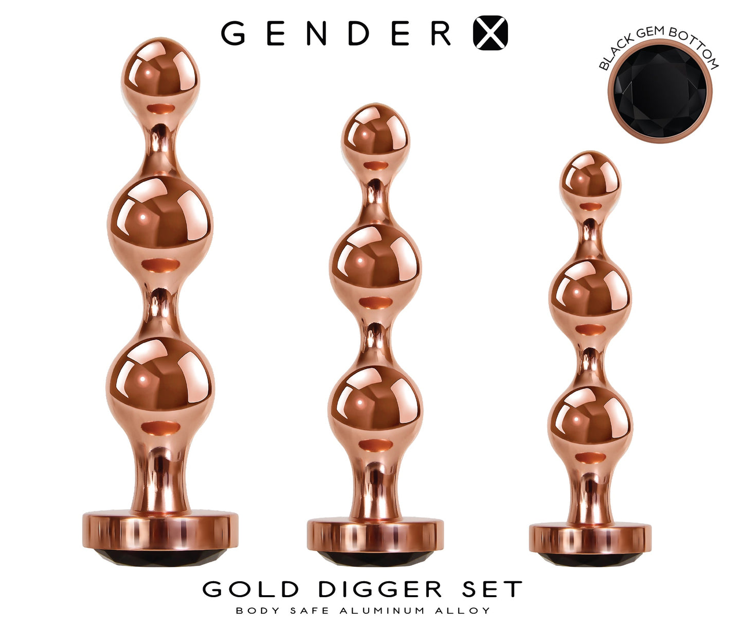 Gender X Gold Digger Set – Metallic Butt Plugs Set of Three Sizes