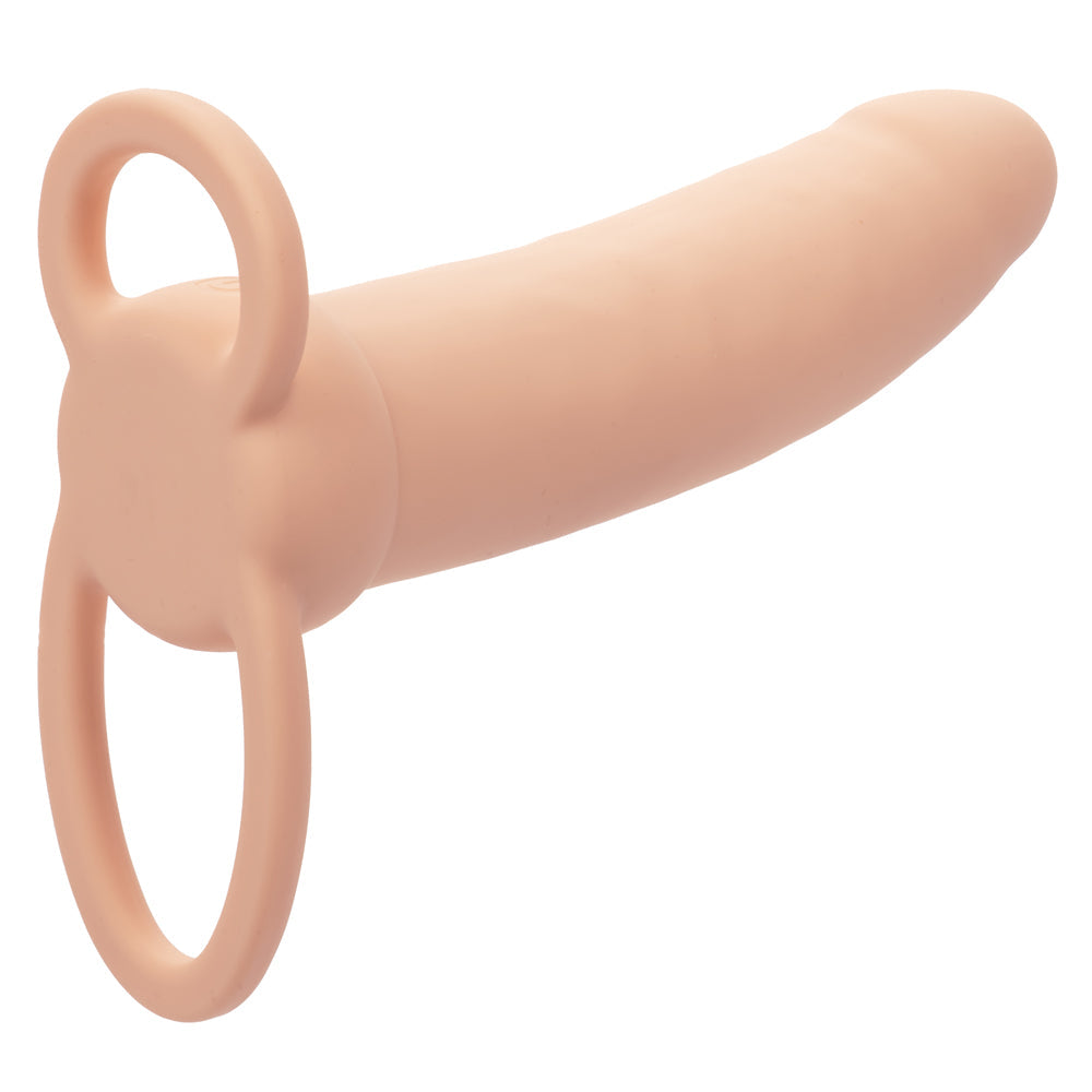 Performance Maxx Thick Dual Penetrator 5 Inch Ivory Liquid Silicone Waterproof Dual Vibrator with Scrotum Ring Rechargeable