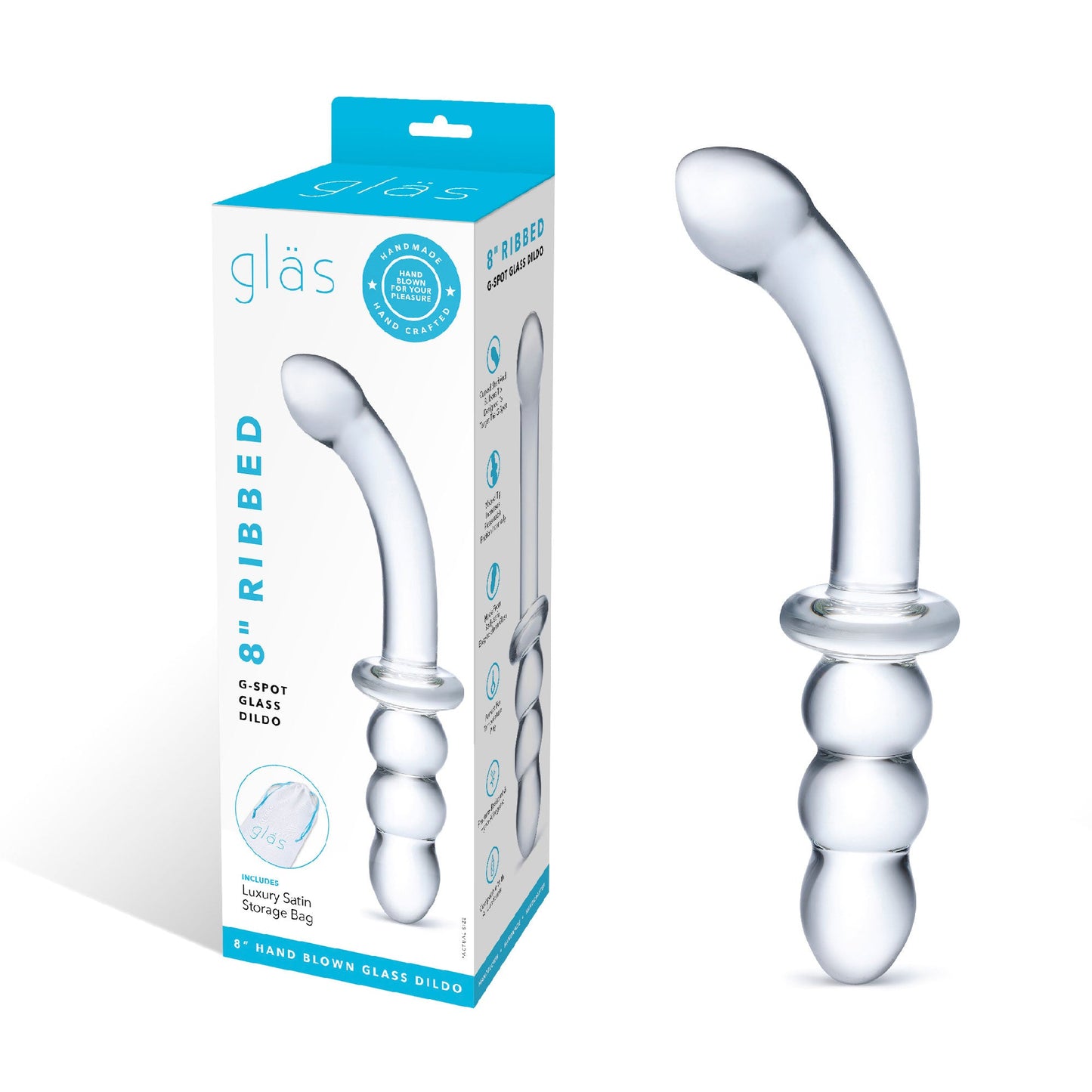 Glas 8 Inch Ribbed G-Spot Double-Ended Glass Dildo