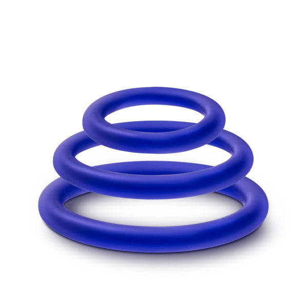 Performance Silicone Cock Ring 3 Pc Set Indigo for Stamina