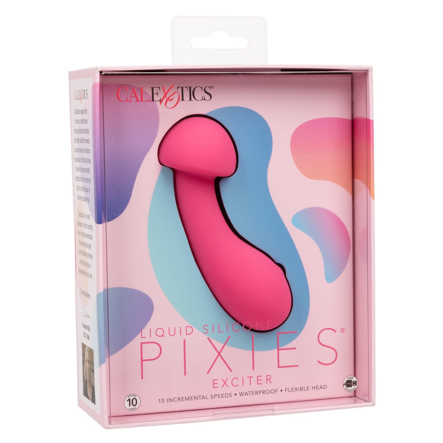 Liquid Silicone Pixies Exciter Pink Flexible Dual-Sided Massager with 10 Speeds and Rechargeable