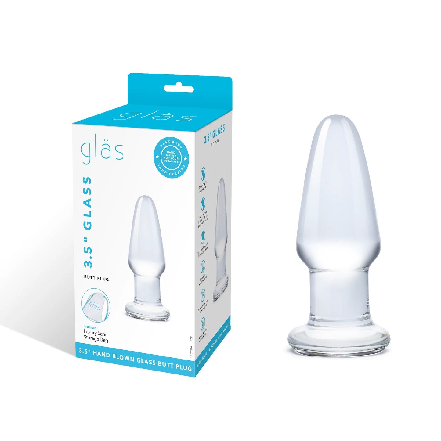 Glas 3.5 Inch Clear Hand Blown Glass Butt Plug with Tapered Tip for Beginner-Friendly Anal Play