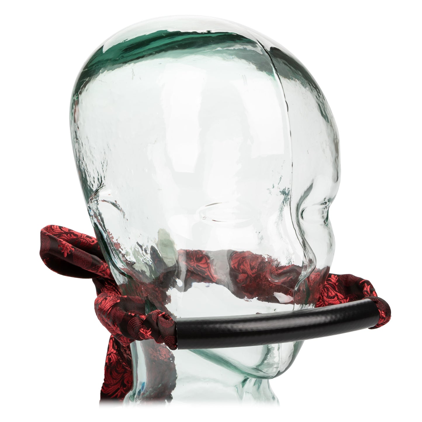 Scandal Bar Gag with Black PVC Plastic Bar and Red Black Brocade Double-Padded Strap