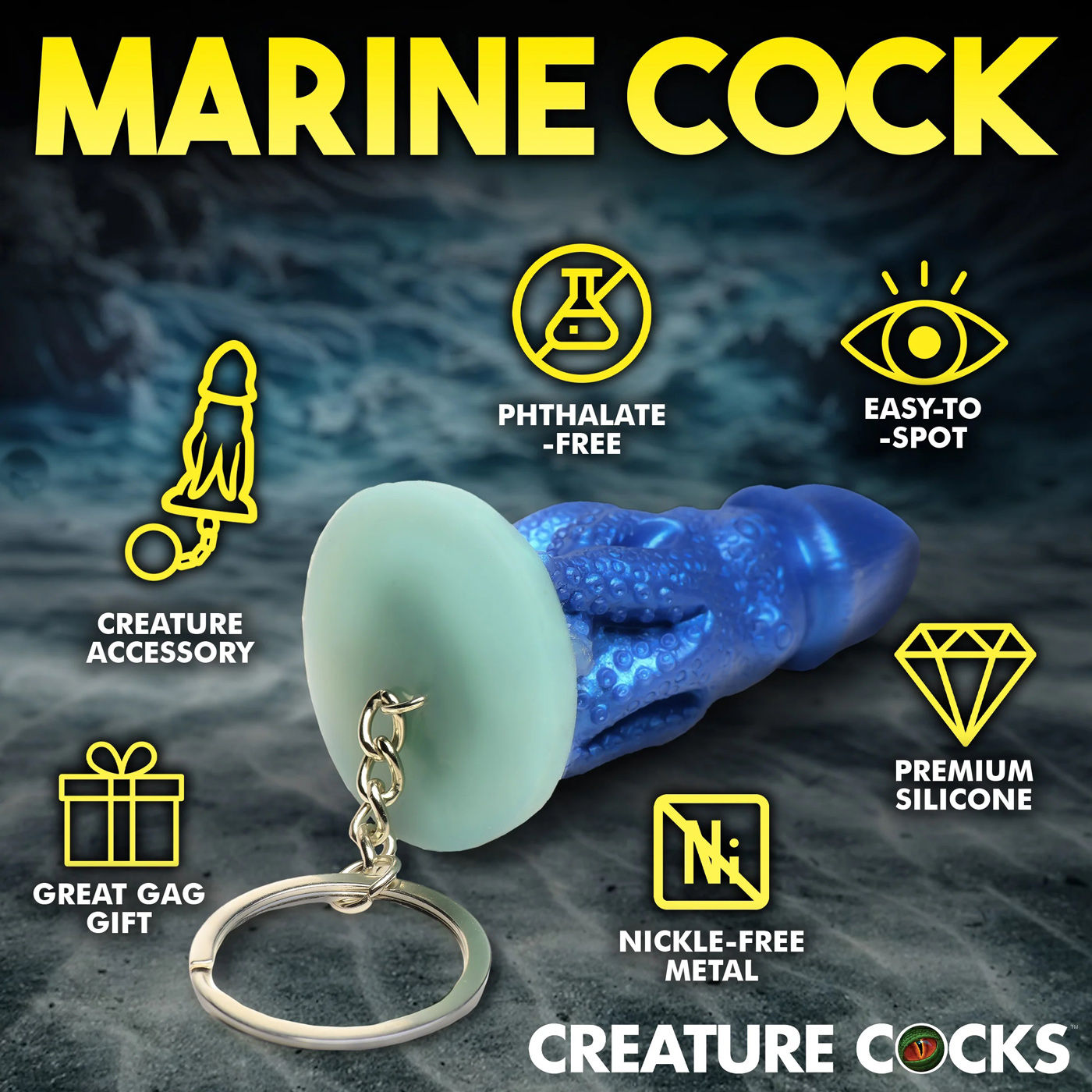 Blue Cocktopus Keychain Adult Novelty Keyring for Fantasy Fans