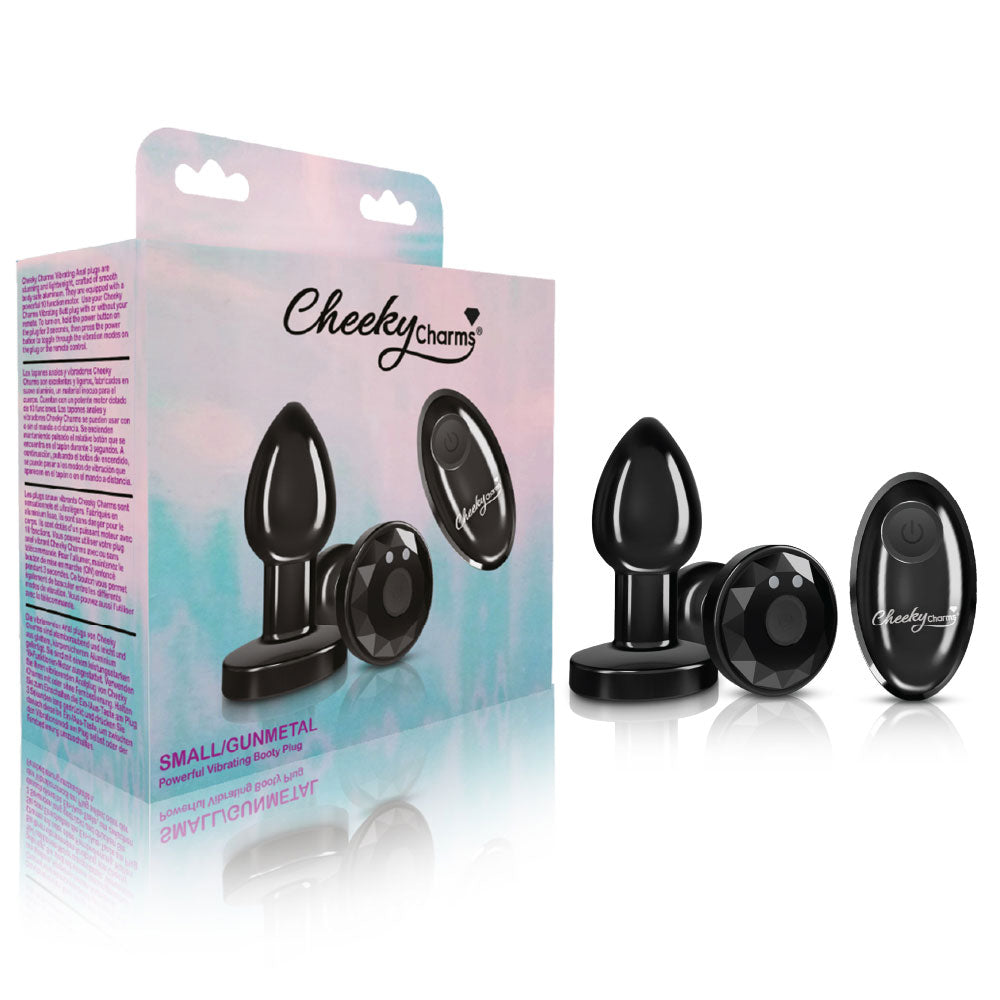 Cheeky Charms Small Gunmetal Vibrating Metal Butt Plug with Remote
