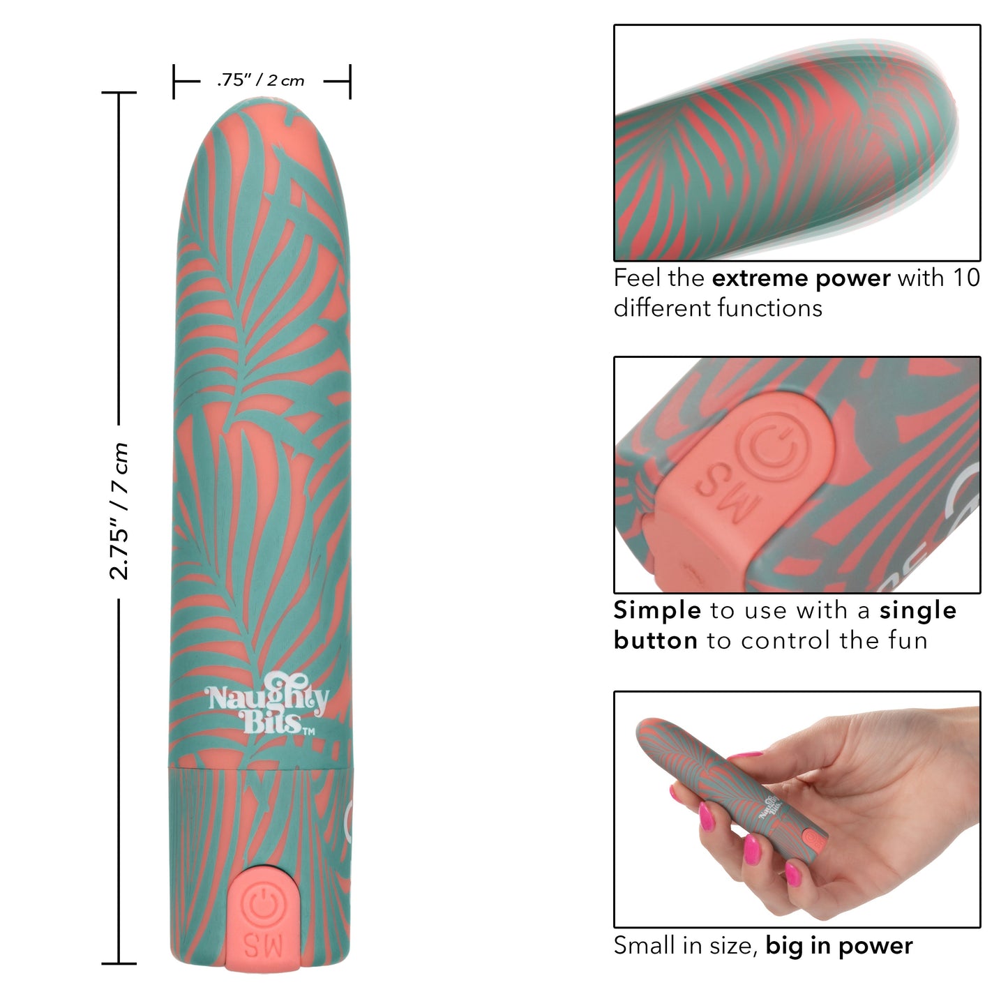 Naughty Bits You Do You Mini Massager 3-Inch Silicone Bullet with Floral Pattern and 10 Vibration Functions