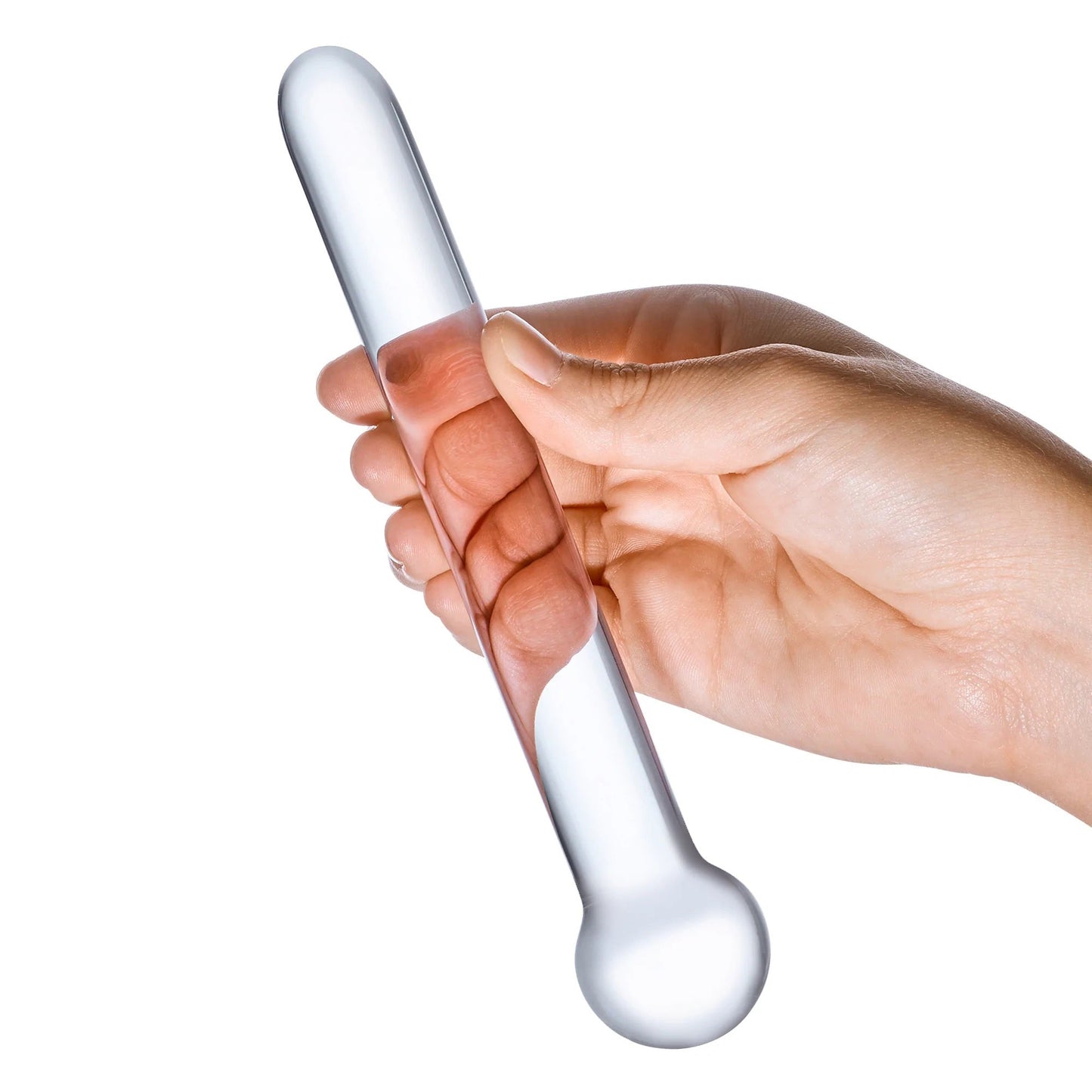 Glas 7 Inch Straight Clear Glass Dildo with Bulbous Handle and Luxury Satin Storage Bag