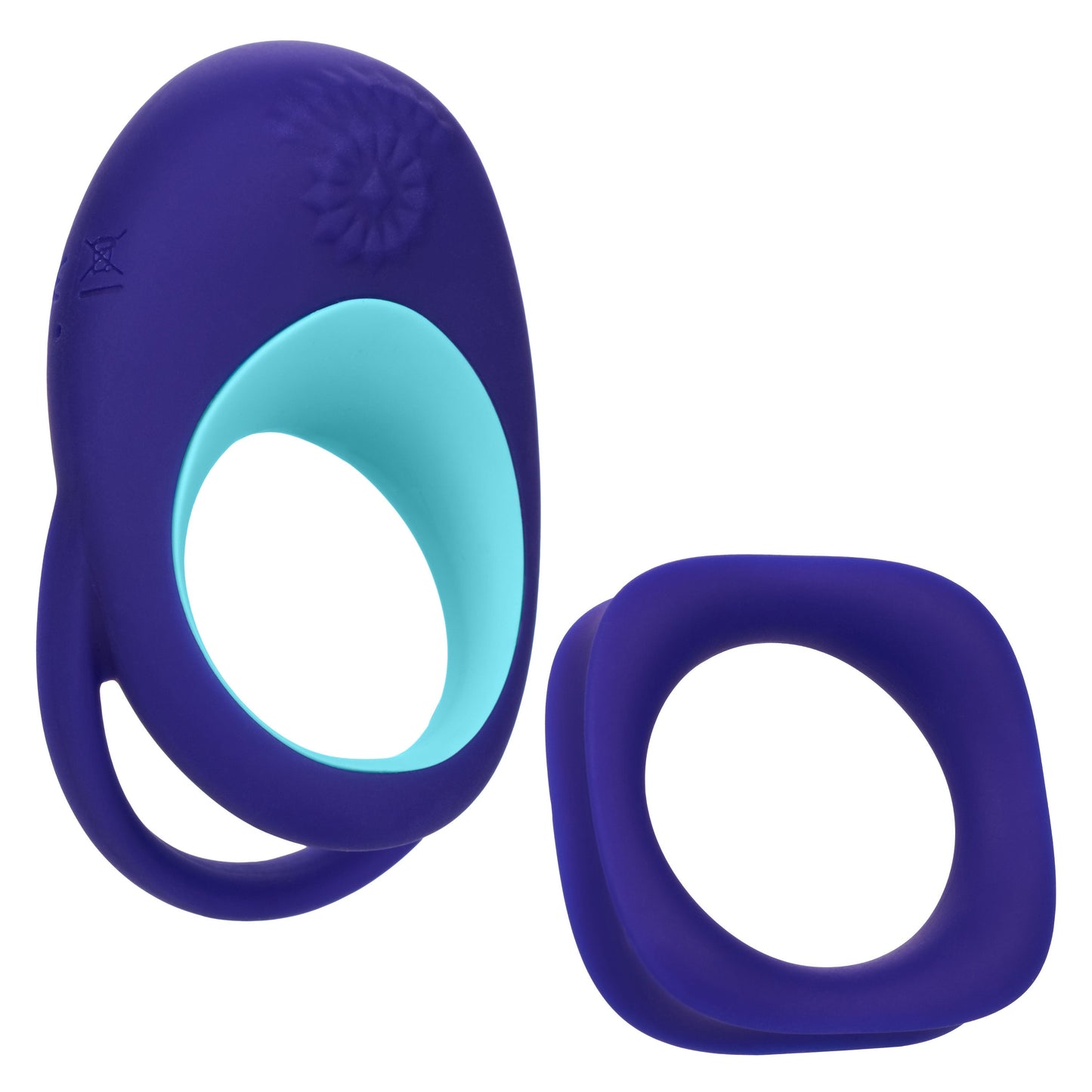 Link Up Alpha Vibrating Couples Enhancer Ring Two-Piece Set Blue and Turquoise Waterproof Silicone