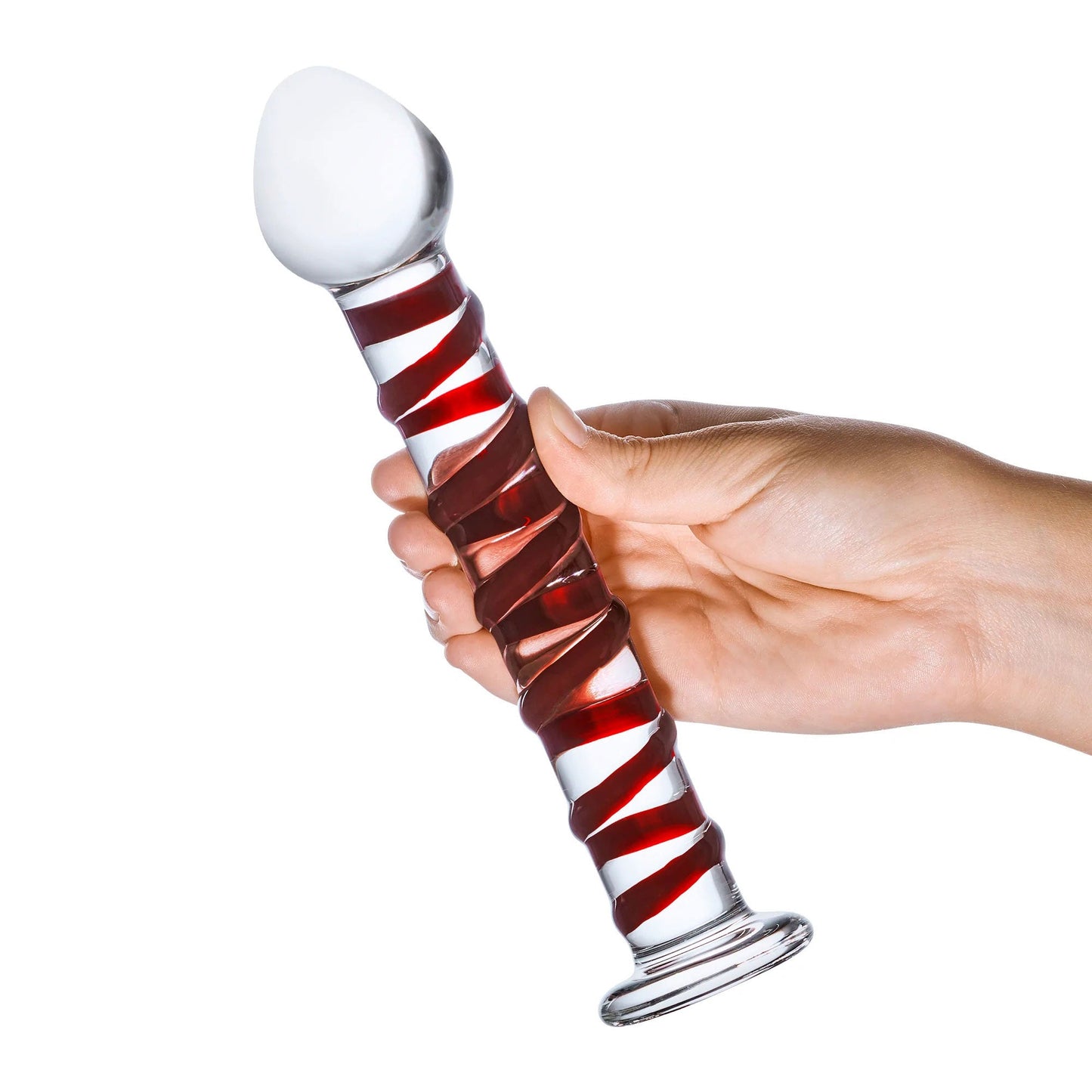Glas 8 Inch Mr Swirly Spiral Red and Clear Glass Dildo